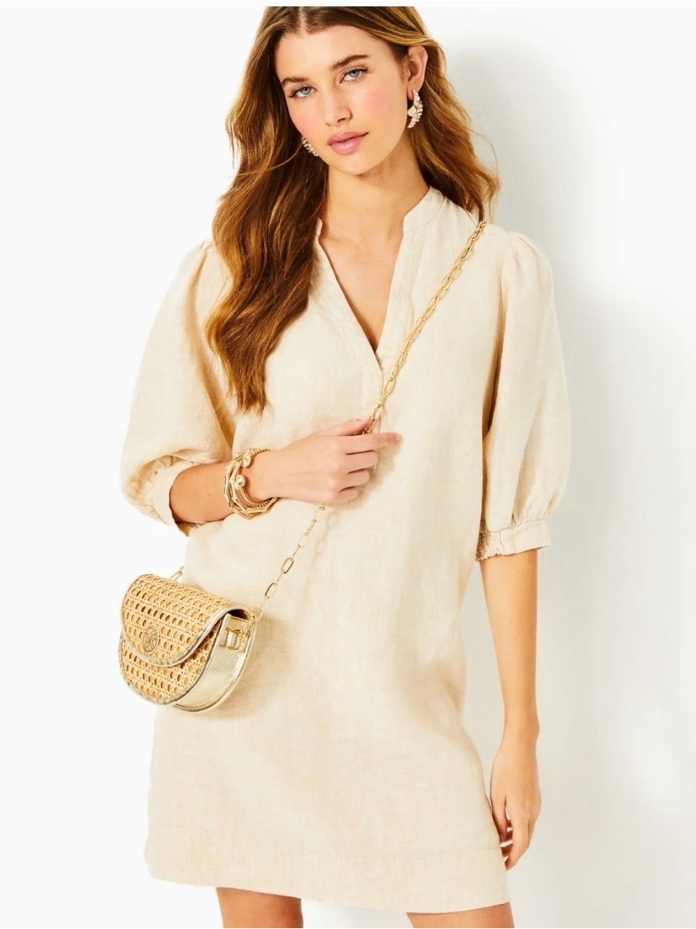 Lilly Pulitzer Mialeigh 100% Linen Shift Dress Womens 8 Sand Bar Resort Coastal